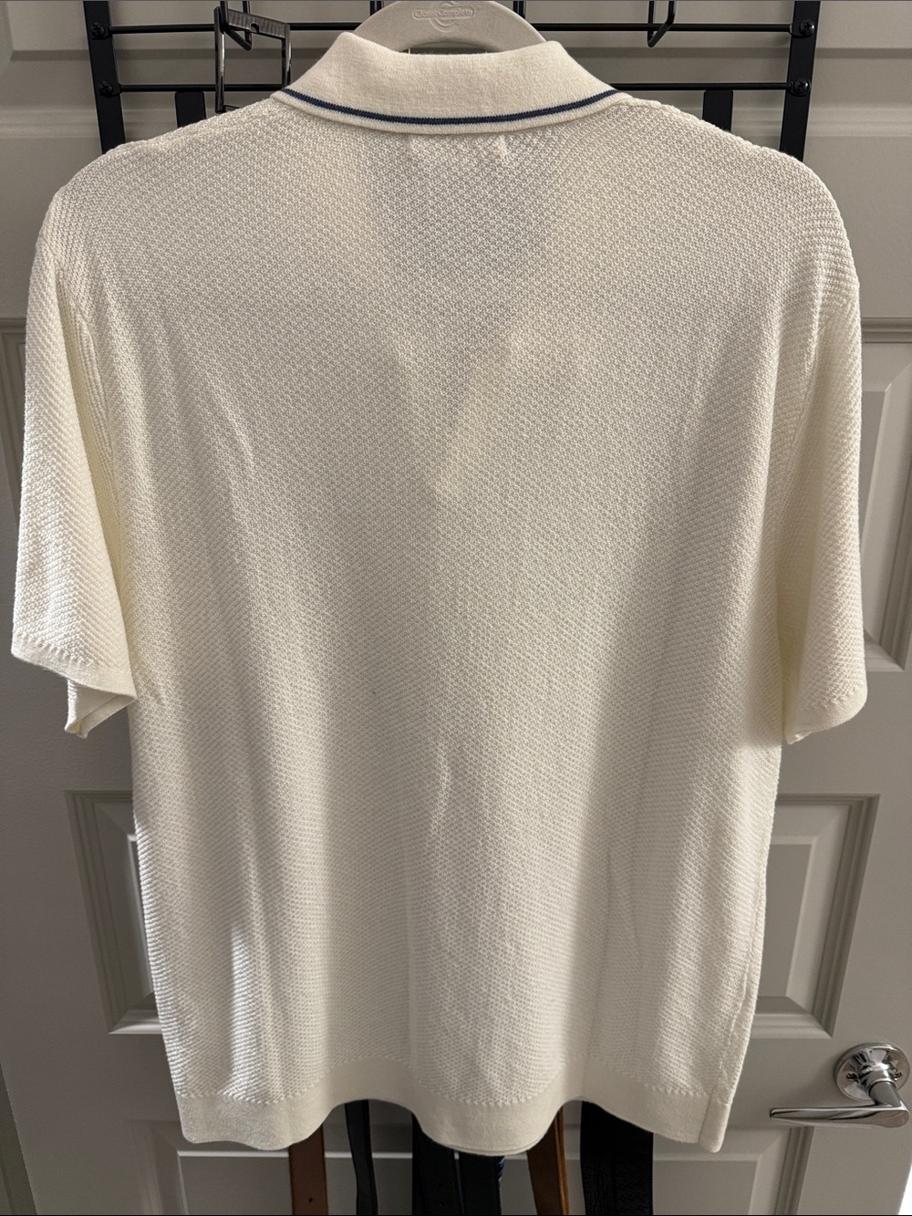 Marine Layer Cream Knit Polo with Navy Contrast Trim - Picture 4 of 5